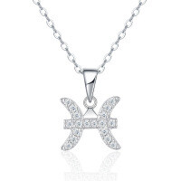 S925 Silver Zodiac Necklace with Moissanite, Customizable Women's Pendant-P16606 Moissanite 1.6mm + 18 beads  925 Silver (Pendant with chain)