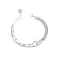 wholesale S925 Sterling Silver Korean Version Ins Niche Light Luxury Design Micro-Inlaid Zircon OT Buckle Double-Layer Chain Textured Bracelet for Women-0-5