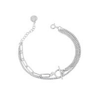 wholesale S925 Sterling Silver Korean Version Ins Niche Light Luxury Design Micro-Inlaid Zircon OT Buckle Double-Layer Chain Textured Bracelet for Women-Silver 925 silver