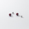 wholesale S925 silver vintage red cinnabar circular ear studs with simple design for women M00274-0-4