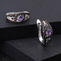wholesale 925 Sterling Silver Embellished Luxury Designer Natural Amethyst Earrings, Opulent Floral Collection-0-2