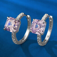 wholesale 5 Silver High Carbon Diamond Asscher Cut 8*8 Yellow White Pink Hoop Earrings for Women, New Collection by Zhuozhifan Jewelry, Popular in Cross-Border European and American Markets-E327 Pink Diamond 925 Silver
