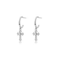 wholesale 925 Sterling Silver Zircon Cross Earrings For Women, Small Batch Design,ins Style Fashion Studs, Factory Ready Stock-E3099-White Gold 925 Silver