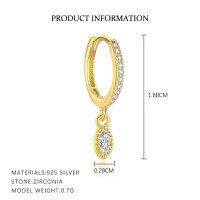 wholesale S925 Sterling Silver Wholesale Women's Earrings, French Minimalist Round Zircon Studs,-E5187-Gold/Single 925 Silver