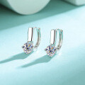 925 Sterling Silver D-Shaped Moissanite Earrings, Cross-Border Small Design Ear Clips, Zircon Ear Hoops-0-0