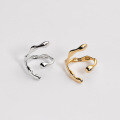 wholesale S925 silver irregular three-claw line ring, ins misplaced edge cross texture hand accessory R00132-0-1
