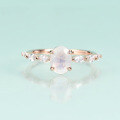 wholesale S925 Sterling Silver and Rose Gold Plated Ring Set with Natural Moonstone, Fashionable, Unique, Classic, and Lightly Luxurious Gemstone Ring-0-1