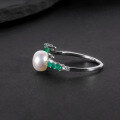 wholesale S925 Sterling Silver Natural Freshwater Pearl Ring for Women, Adjustable Opening, Fashionable and Lightly Luxurious Natural Green Agate Ring-0-3