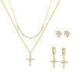 wholesale S925 Sterling Silver Super Sparkly Zirconia Cross Necklace Set With Matching Earrings,-0-0
