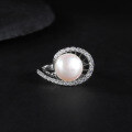 wholesale S925 Sterling Silver Natural Freshwater Pearl Ring, Fashionable and Unique, Elegant and Lightly Luxurious, Set with 10mm Bread-Shaped Pearl Ring-0-0