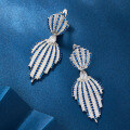 wholesale S925 Sterling Silver Full-Zirconia High-Carbon Zirconia Leaf Ear Clips, Luxurious and Elegant Vintage High-End Banquet Dinner Earrings-0-0