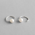 wholesale S925 Sterling Silver Geometric Half-Moon Line Pearl Earrings-0-0