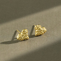 wholesale S925 Sterling Silver 529 Korean Version Ins Rock Texture Heart-shaped Stud Earrings for Women, Minimalist and Unique Style Silver Ear Accessories-Platinum [with sterling silver ear plugs] &gt; 925 silver
