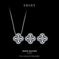 S925 Silver Four-Leaf Clover Necklace and Earring Set with Moissanite, Celebrity-Inspired Design-0-4