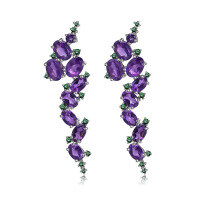 wholesale S925 Silver Italian Designer Crafted Earrings, Natural Style with Genuine Amethyst Gemstone Ear Drops-Natural amethyst earrings