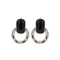 wholesale 925 Sterling Silver Women's Earrings with Black Agate Studs, Minimalist Design, Luxury Earrings, Ins Style Trendy Accessories-0-4
