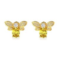 wholesale S925 Sterling Silver Light Luxury High-End Firefly-Shaped Necklace, Bracelet, and Earrings Set with Yellow Zircon Inlay-Gold DY1D0381-SG-HB 925 silver