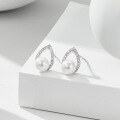 wholesale S925 Sterling Silver Light Luxury Niche Pearl Earrings for Women, Teardrop-shaped with Diamond-inlaid Zirconia Jewelry-0-2