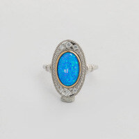 wholesale S925 silver jewelry manufacturer wholesale French design retro British style synthetic opal ring-Synthetic Opal Ring>Med 5