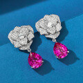 wholesale S925 Silver Full-Diamond New Camellia 9*11 Rose Flower Earrings for Women, Exquisite and Versatile Style-0-2