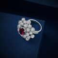 wholesale S925 silver new 2ct oval-shaped lab-grown ruby 7*9 hand bouquet ring with luxurious full diamond setting-0-2