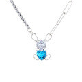 wholesale S925 Sterling Silver Ins Light Luxury Style Heart Blue Zircon White Zircon Cute Bunny Design Necklace for Women-0-4