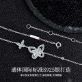 Sterling Silver with Zirconia Butterfly Pendant Necklace, Women's Light Luxury Design, 2025 New-0-0