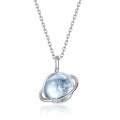 wholesale S925 Sterling Silver Minimalist and Light Luxury Universe Planet Pendant Necklace with Sky Blue Topaz, Small Batch Design-0-3