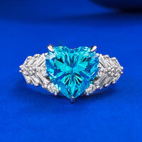 wholesale Metal material first, Mu Jing Jewelry newhigh carbon diamond ring 10*10 ice flower cut aqua blue diamond engagement ring for women-R1125 Ocean Blue Ring Size 5