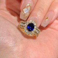 wholesale 925 Sterling Silver New Jewelry French-Style Bezel-Set Simulated Sapphire 6*8 Oval Romantic Fashion Ring-R1227 Platinum Blue Steel>No. 7