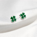 wholesale S925 Sterling Silver Fresh and Sweet Minimalist Design Green Four-Leaf Clover Threaded Ear Studs M05833-0-2