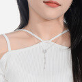 wholesale S925 Sterling Silver Moissanite Necklace New Ins Minimalist Style Fashion Versatile Pendant Collarbone Chain Simple Niche Gift for Best Friend-0-3