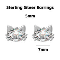 wholesale 925 Sterling Silver Cartoon Cat Ear Studs, Hypoallergenic, Versatile, Small And Exquisite, High-end Ins Style, No Need To Remove-Oval diamond cat earrings