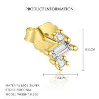 wholesale S925 Sterling Silver Geometric Square Earrings With Rhinestones, Minimalist And Luxurious Design-E5183-Gold/Single 925 Silver
