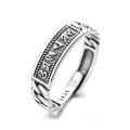 wholesale S925 Sterling Silver Retro Vintage Blackened Six-Character Mantra Braided Splice Open Ring-0-4