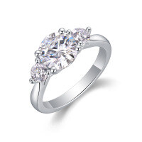 Metal Material Fashion Silver Non-Fading Moissanite Luxury Ring, Custom Processing for Cross-Border Niche Premium Sales.-R13752 Moissanite 2 carats + 2 x 4.0mm stones  US size 6/Hong Kong size 13