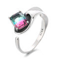 wholesale S925 sterling silver gradient glass stone color-blocking open ring Korean trendy fashion commuting lightweight luxury style ring-0-4