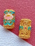 wholesale Gold-plated 925 ancient silver filigree bead with enamel peony flower for DIY bracelet stringing-0-5