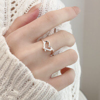 wholesale S925 Sterling Silver Adjustable Hollow-Out Heart Ring, Minimalist Luxury Niche Index Finger Ring, Xiaohongshu Viral Hit-YQJJ176: Approximately 1.9g  Adjustable opening