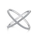 wholesale S925 Sterling Silver European & American Light Luxury Zirconia-Embedded Cross Circle Stackable Geometric Ring for Women-0-5