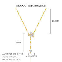 wholesale S925 Sterling Silver Eight-pointed Star Tassel Chain Necklace With Zircon-A3900-Gold 925 Silver