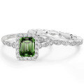 wholesale S925 Sterling Silver 2-Carat Emerald Cut Moissanite Ring Set for Women, High-End Silver Jewelry-0-9