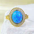 wholesale 925 silver gold-plated oval opal blue ring for women with 8*10mm Australian opal, cross-border wish-0-0