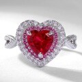 wholesale 925 Silver Cross-Border New Style Lab-Grown Ruby Ring Set with Heart-Shaped Luxurious Full Diamond Princess Style Ring-0-1