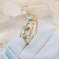 wholesale S925 silver jewelry natural gemstone vintage hollow-out design opal turquoise ring-0-1