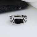 wholesale S925 Sterling Silver Black Enamel Geometric Ring,-0-0