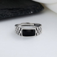 wholesale S925 Sterling Silver Black Enamel Geometric Ring,-268FJ/approx. 2.7g Adjustable opening