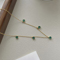 wholesale S925 Sterling Silver Retro Emerald Zircon Necklace for Women, Minimalist French Style, Unique and Elegant Cross-border Choker-0-0
