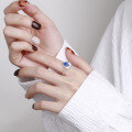 wholesale S925 Sterling Silver Korean-style Small Irregular-Shaped Blue Square Zircon C-Shaped Unique Open Ring-0-3