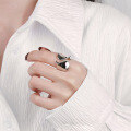 wholesale S925 Sterling Silver Korean Style Minimalist Exaggerated Hip-Hop Ribbon Wide Band Distinctive Open Ring-0-3